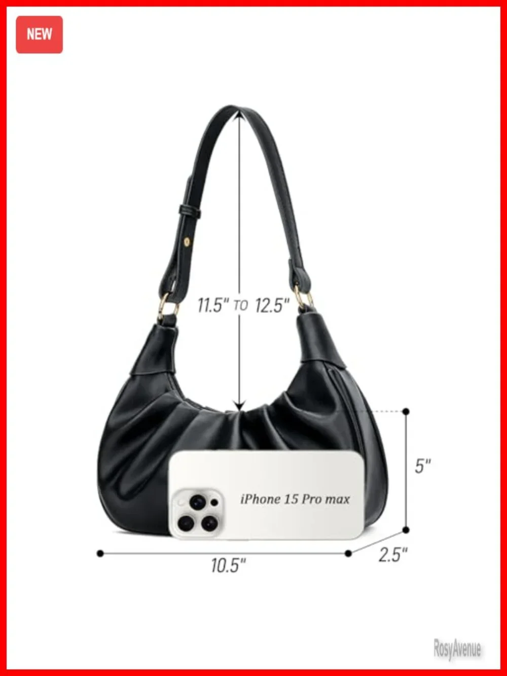 Faux Leather Crescent Hobo Bag Ruched Underarm Purse Mini Shoulder Bag